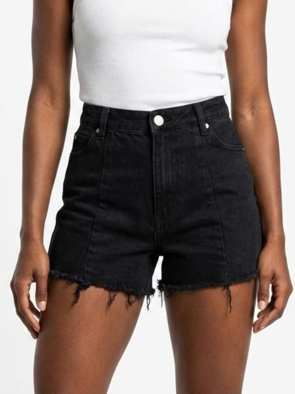 Boohoo Blue Grunge Black High Waisted Denim Cutoff Shorts Seam Detail Sz 12